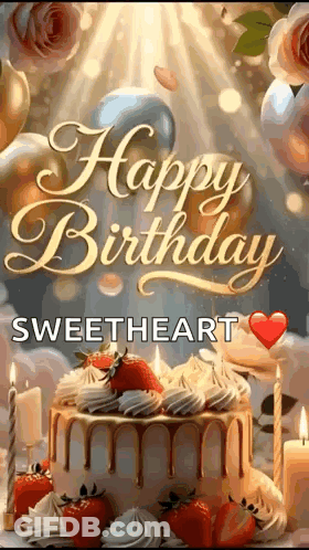 Happy Birthday Sweetheart Cake And Candles GIF
