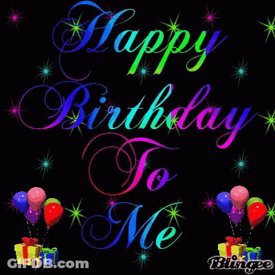 Happy Birthday To Me Greeting Card With Balloons And Presents GIF