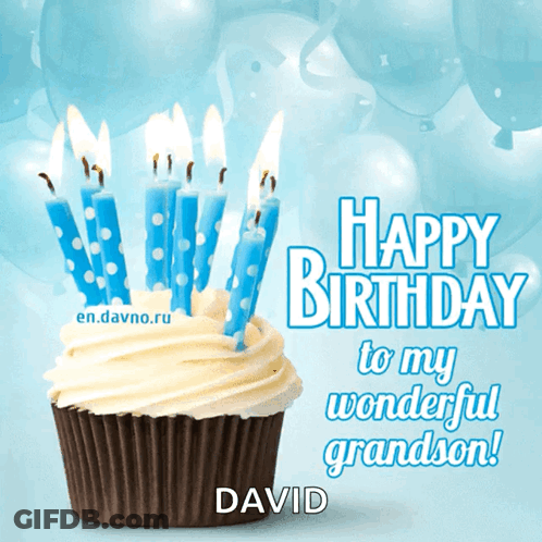 Happy Birthday To My Wonderful Grandson David With A Cupcake And Candles GIF