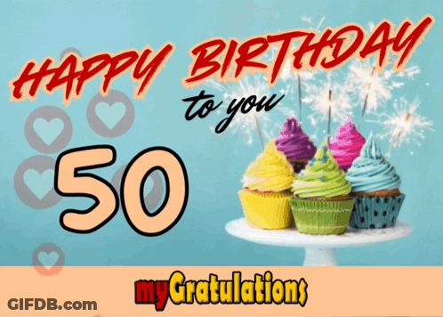 Happy Birthday To You 50 Card Cupcakes Sparklers GIF