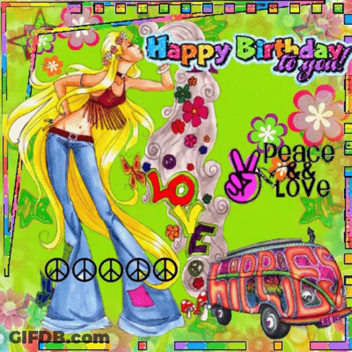 Happy Birthday To You Hippie Girl Card GIF