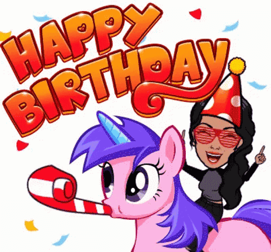 Happy Birthday Unicorn Blowing Horn GIF