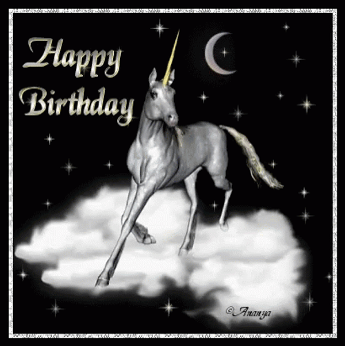 Happy Birthday Unicorn Monochromatic Greeting GIF
