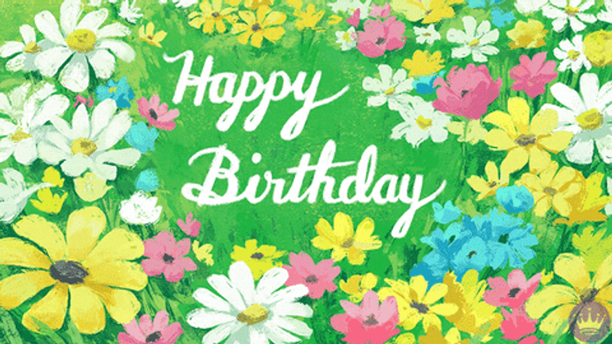 Happy Birthday Watercolor Flowers Butterfly GIF
