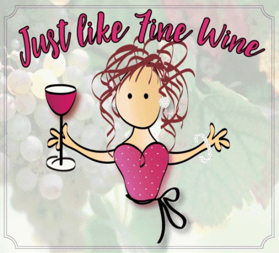 Happy Birthday Wine Cartoon Girl GIF