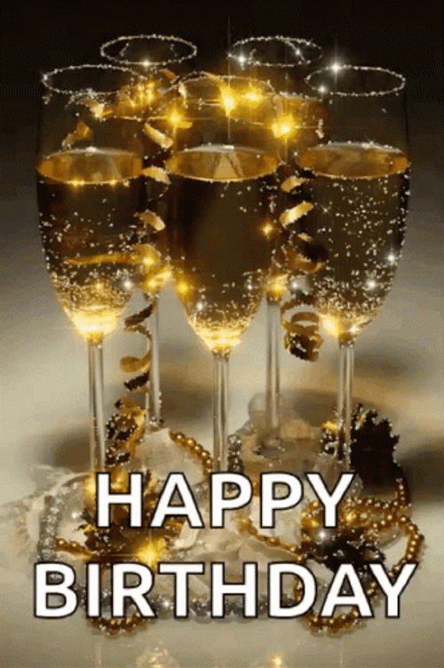 Happy Birthday Wine Sparkling Gold GIF