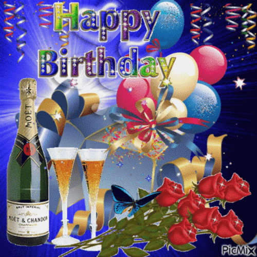 Happy Birthday Wine With Balloons GIF