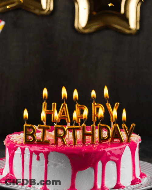 Happy Birthday Wishes Pink Drip Cake GIF