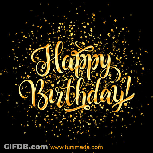 Happy Birthday With Gold Confetti GIF