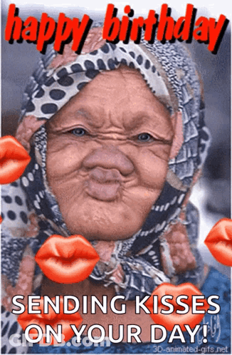 Happy Birthday Woman In Scarf Sending Kisses GIF