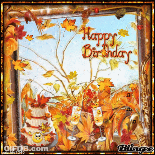 Happy Birthday Wren Greeting Card With Pumpkin GIF