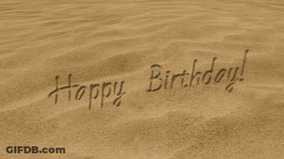 Happy Birthday Written In The Sand With A Starfish In The Water GIF