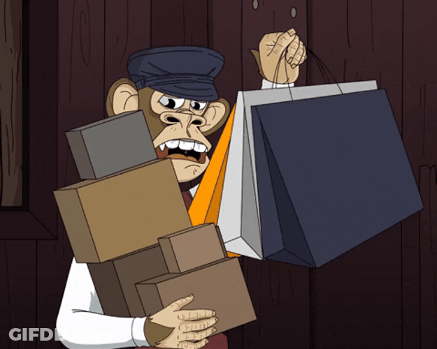 Happy Black Friday Monkey With Bags And Boxes GIF