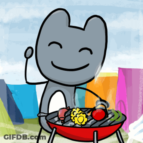 Happy Cartoon Cat Grill Cooking GIF