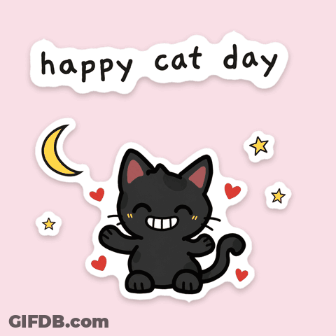 Happy Cat Day Black Cat Sticker GIF