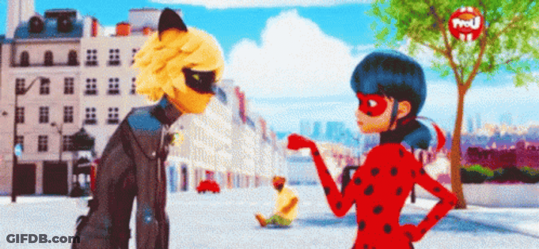 Happy Chat Noir Hugging Ladybug GIF