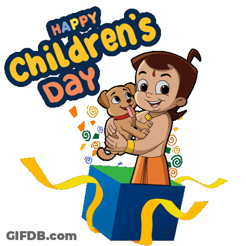 Happy Children's Day Card With Boy And Puppy GIF