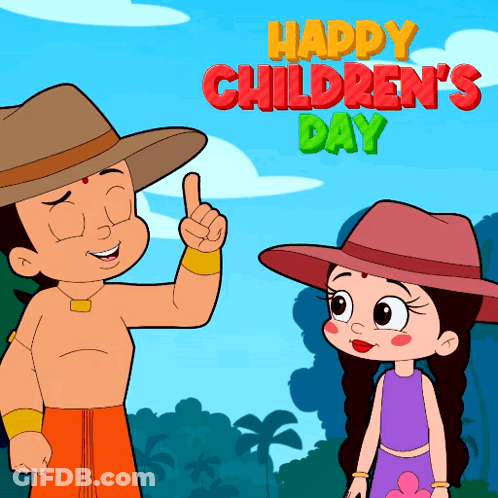 Happy Children's Day Greeting Card Boy And Girl GIF