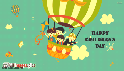 Happy Children's Day Hot Air Balloon GIF