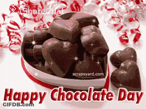 Happy Chocolate Day Card With Heart-Shaped Box GIF