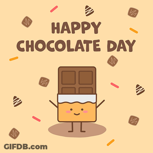 Happy Chocolate Day Greeting Card With Cartoon Character GIF