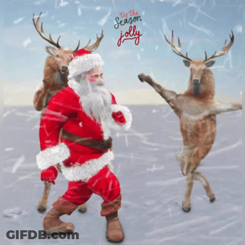 Happy Christmas Dancing Santa And Reindeer GIF