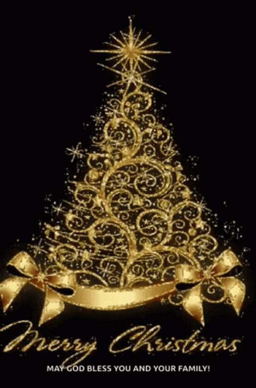 Happy Christmas Eve Golden Christmas Tree GIF