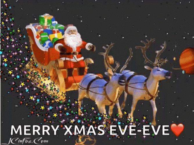 Happy Christmas Eve Santa Riding Sleigh GIF