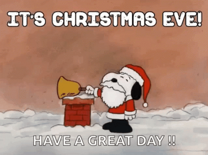 Happy Christmas Eve Snoopy Ringing Bell GIF