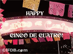 Happy Cinco De Cuatro Sign Lit Up GIF