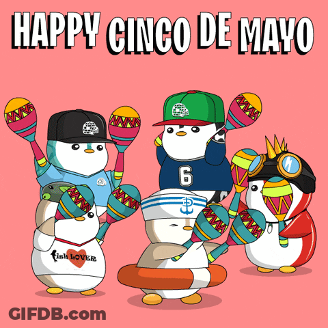 Happy Cinco De Mayo Penguins Holding Maracas GIF
