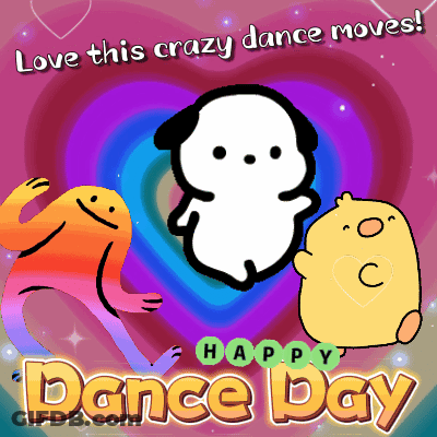 Happy Dance Day Cartoon Characters With Hearts GIF