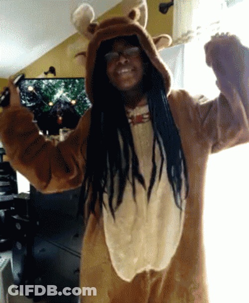 Happy Dancing Reindeer Costume GIF