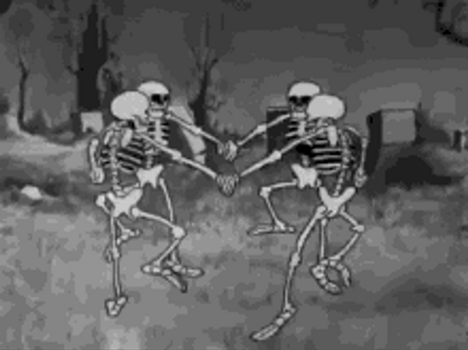 Happy Dancing Skeletons Holding Hands GIF