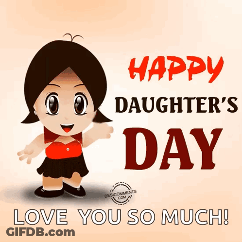 Happy Daughter's Day Greeting With Cartoon Girl GIF