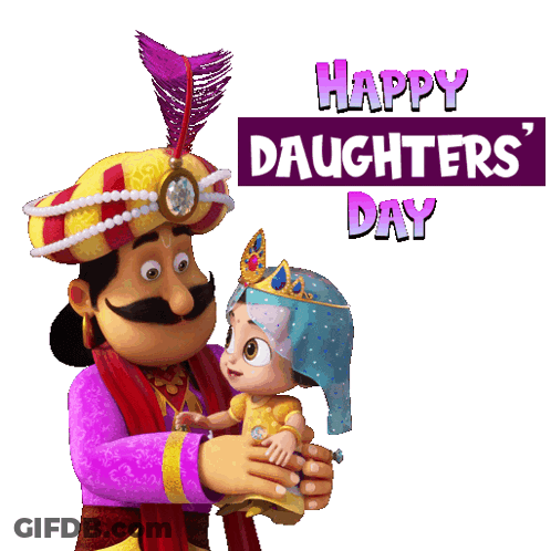 Happy Daughters Day Cartoon Holding Doll GIF