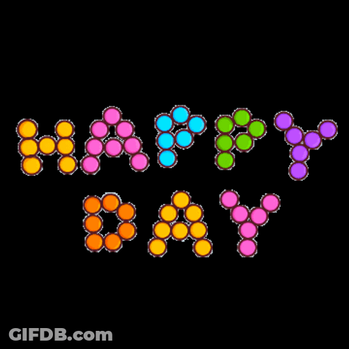 Happy Day Colored Text Dots GIF