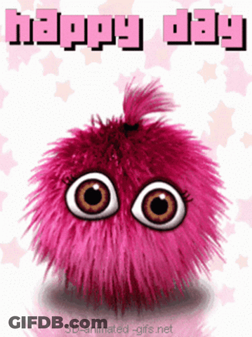 Happy Day Pink Furball Blinking GIF