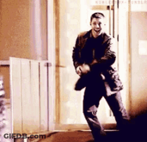 Happy Dean Winchester Jumping GIF