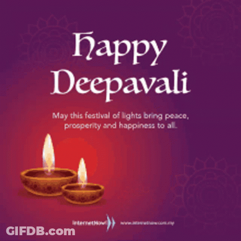 Happy Deepavali Greeting Card With Candles Purple Background GIF