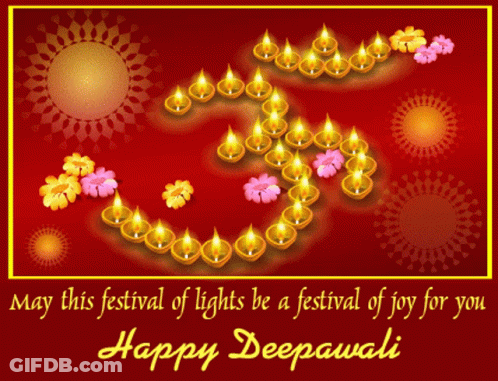 Happy Deepawali Greeting Card With Om Candles GIF