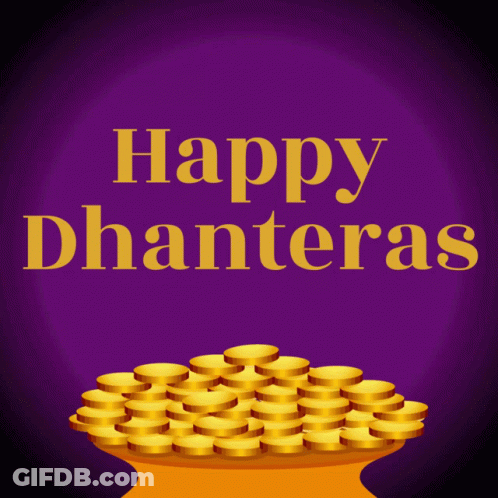 Happy Dhanteras Poster With Pot Of Gold Coins GIF