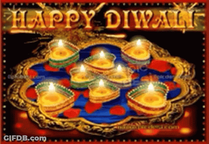 Happy Diwali Above Heart Shaped Lamps GIF
