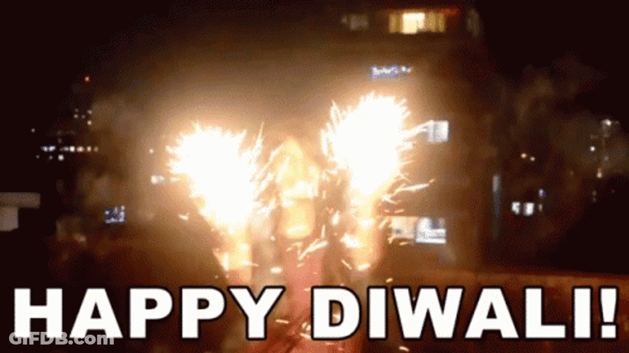 Happy Diwali Girl Waving Sparkles GIF