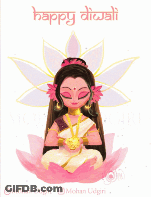 Happy Diwali Goddess On A Flower GIF