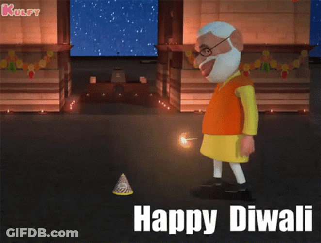 Happy Diwali Grandpa Lighting A Firework GIF