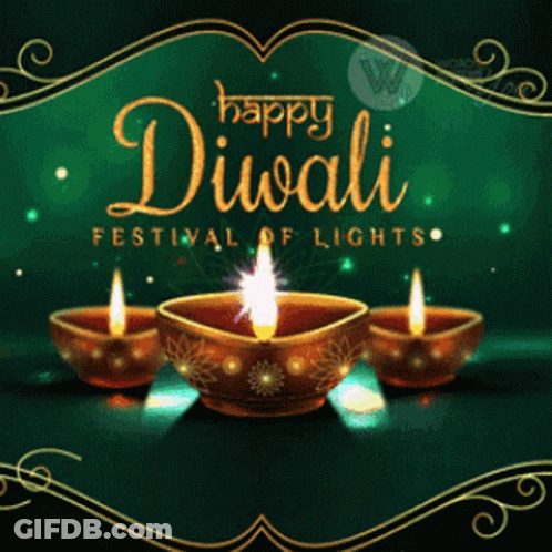 Happy Diwali Greeting Card Three Lit Candles GIF