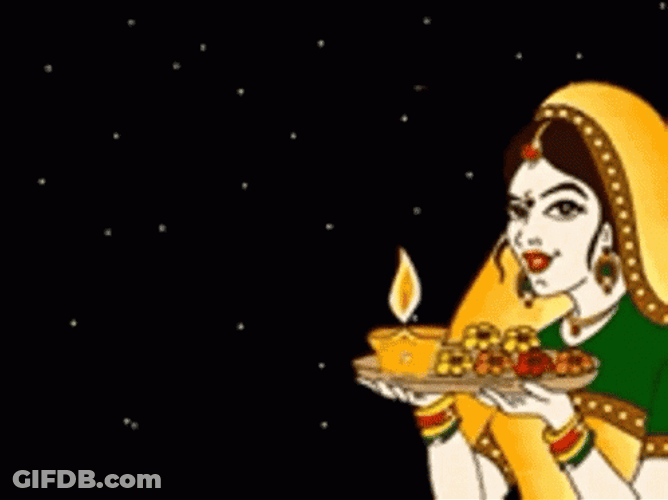 Happy Diwali Indian Woman Holding Candle GIF
