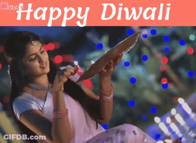 Happy Diwali Indian Woman Putting Candle GIF