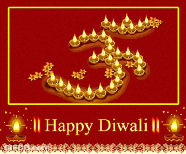 Happy Diwali Lamps Shaped Into Number Three GIF